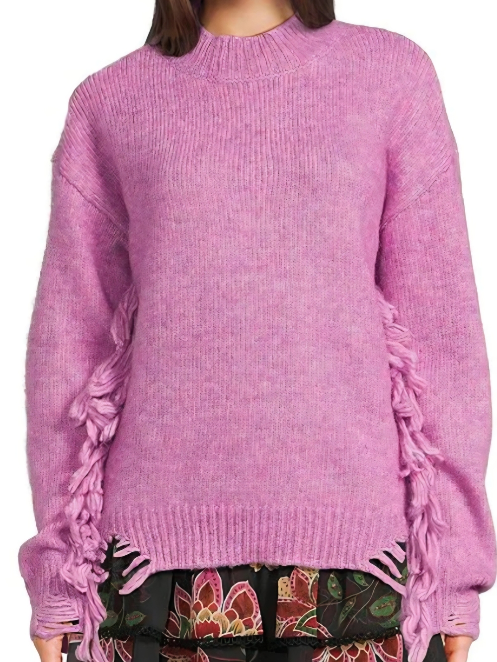 Chelsea & Violet Pink Fringe Turtleneck Sweater